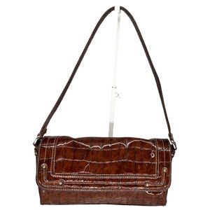 Liz Claiborne Dark Brown Faux Alligator Handbag Shoulder Bag